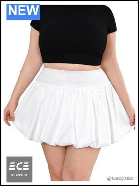 Plus Size Ruffle A Line High Waisted Bubble Mini Skirt Summer